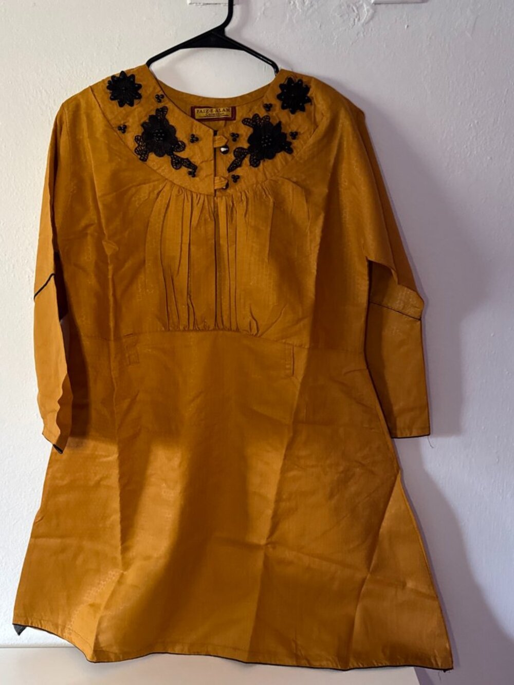 Pakistani/Indian Women Summer Dress Frock, Trouser, Belt/ Mustard And Black